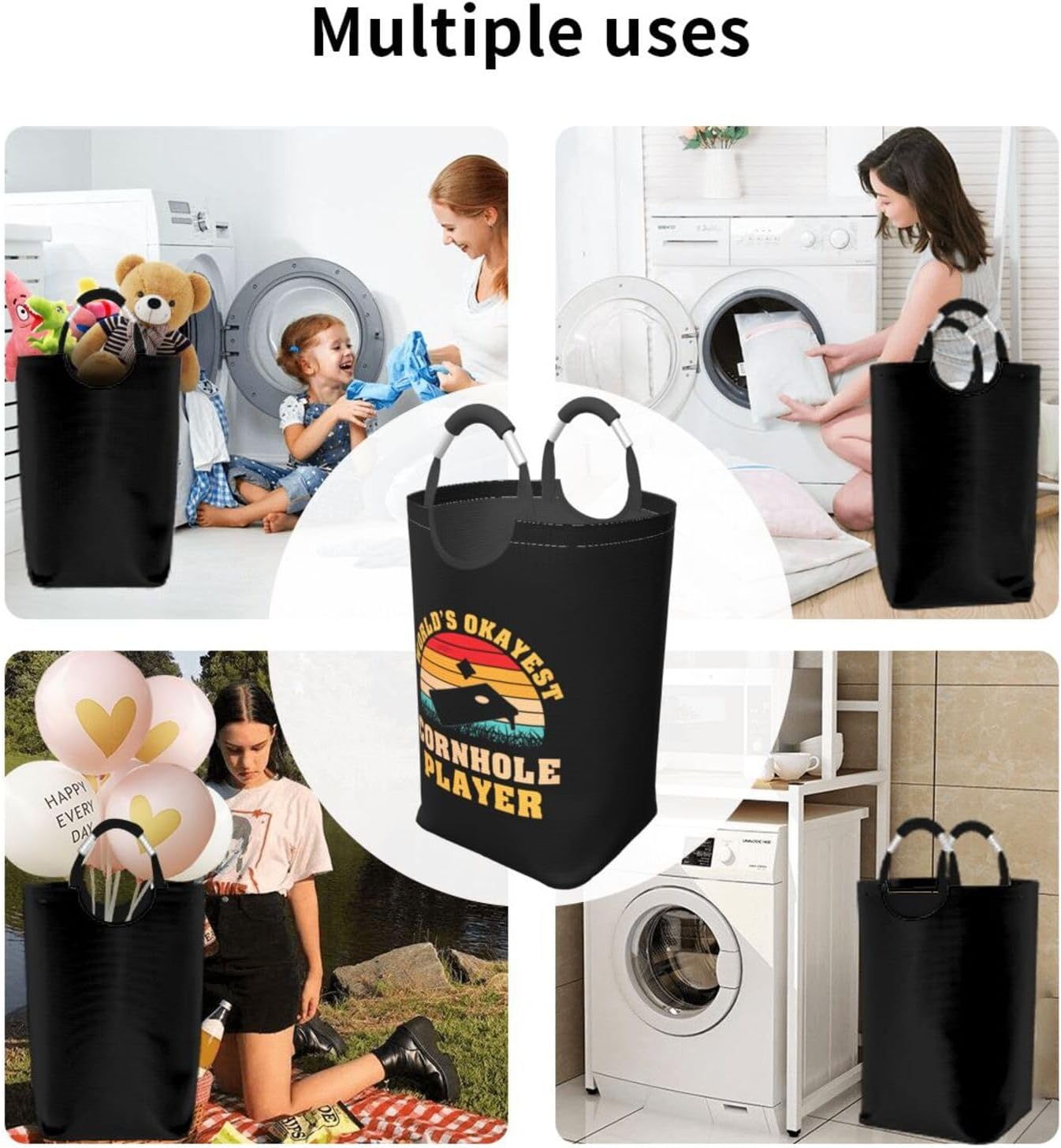 World's Okayest Cornhole Player Dirty clothes hamper, foldable storage bag, laundry basket with handle 50 liters