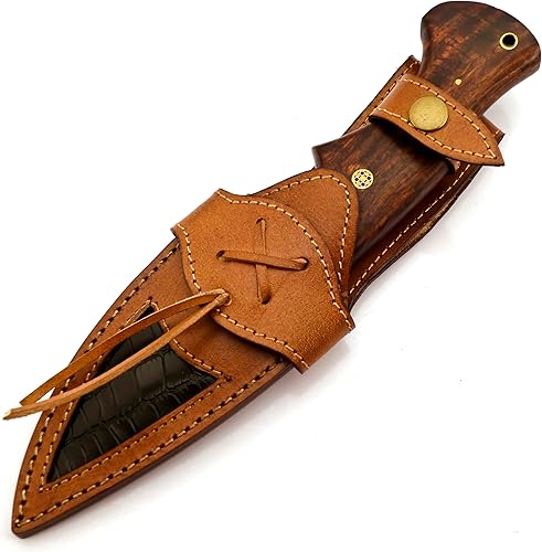 Miniatura 4 de Cuchillo de caza de Damasco de 10 pulgadas, hecho a mano, cuchillo de supervivencia de hoja fija, ideal para camping, desollado, al aire libre,