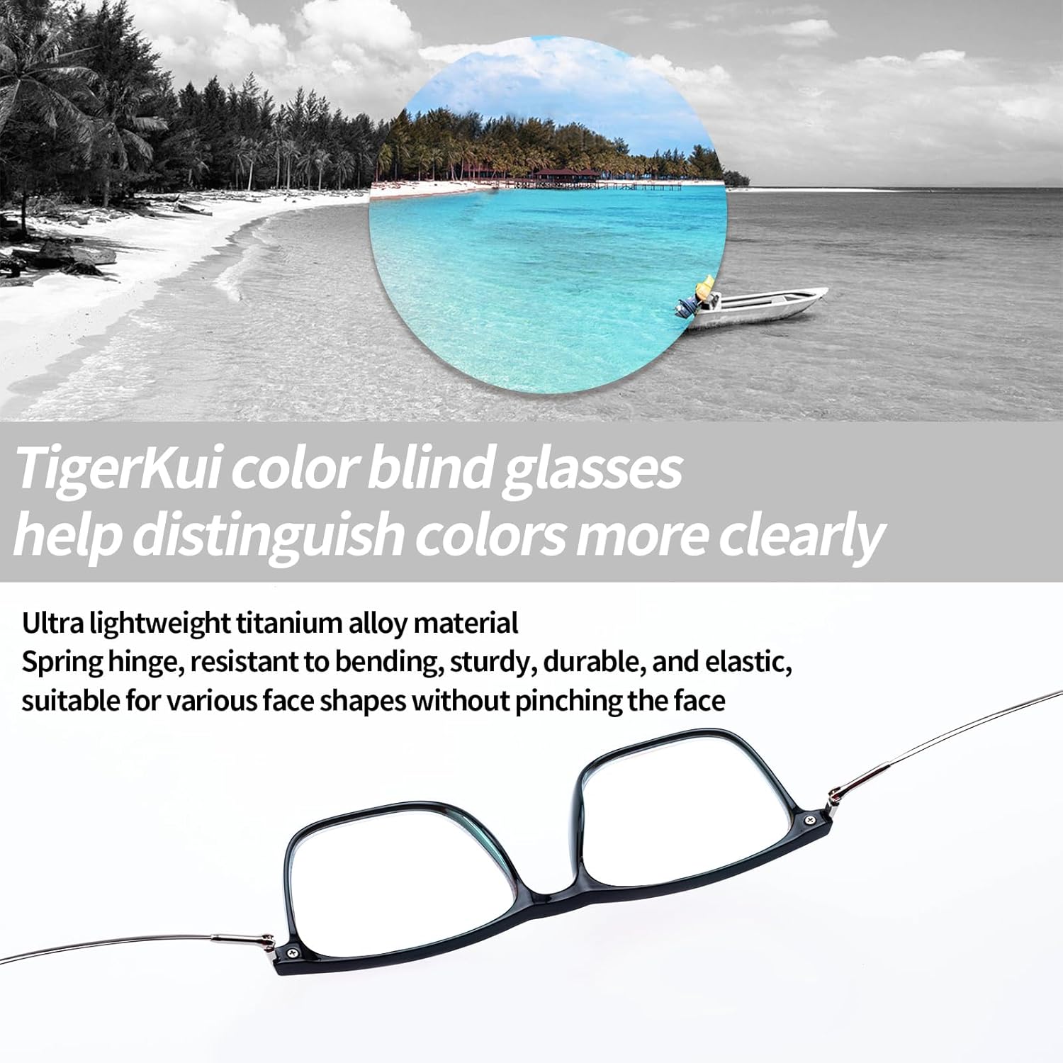 Professional Red/Green Color Blind Glasses for men, Titanium alloy Frame, Lightweight, Black,Indoor/Outdoor use