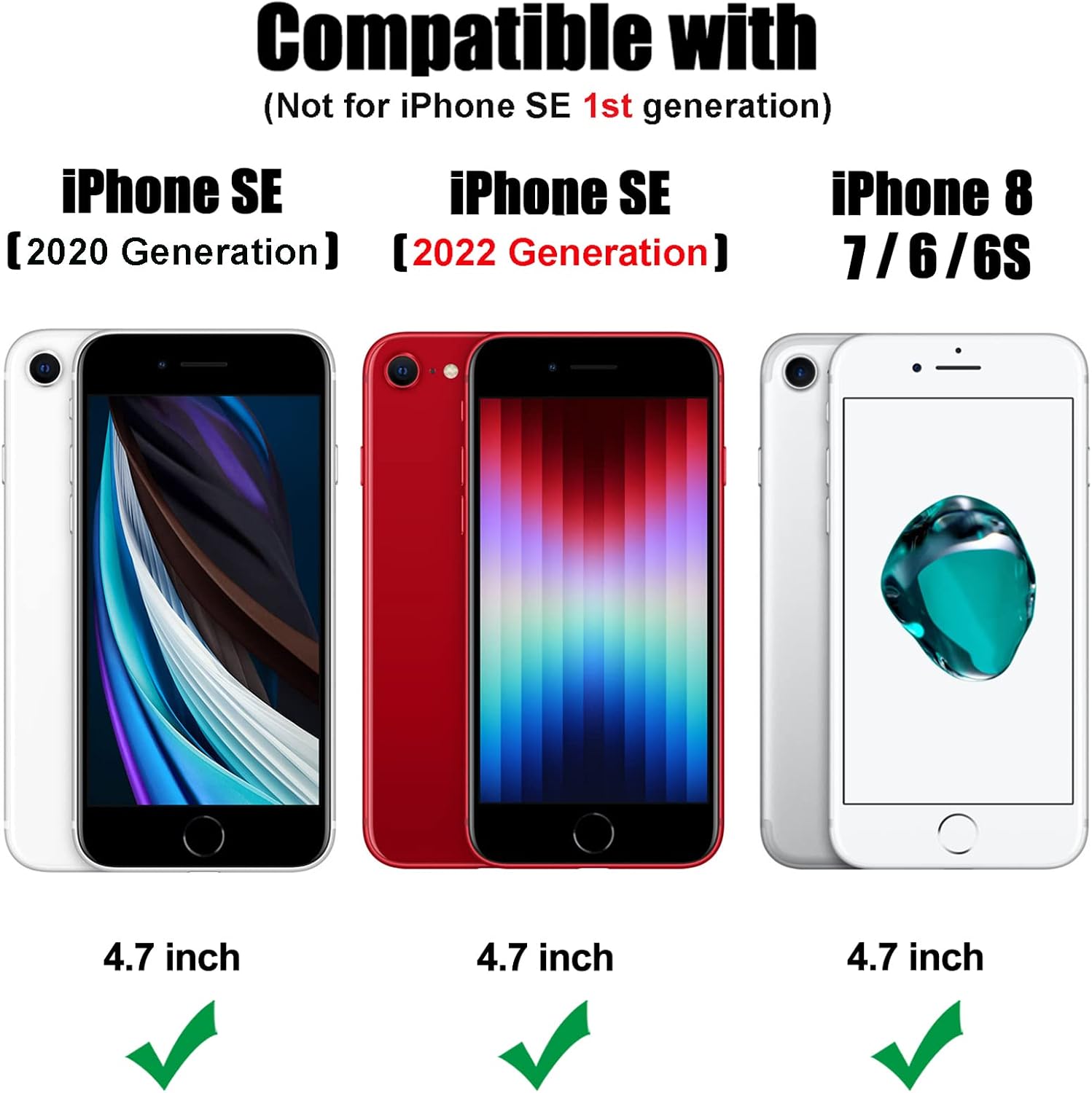 JAME Case for iPhone SE 2022/2020 Case with Tempered-Glass Screen Protector 2Pcs, for iPhone 8 Case, for iPhone 7 Case, for iPhone 6s Case, Military-Grade Protection, with Ring Kickstand, 4.7” Green