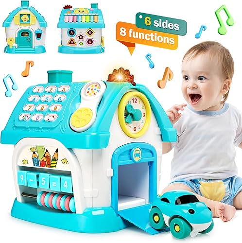 Casa multifuncional de aprendizaje y juguetes educativos con teléfonocochemúsicaJuguetes Montessori para niños de 1 año de edad, regalo de