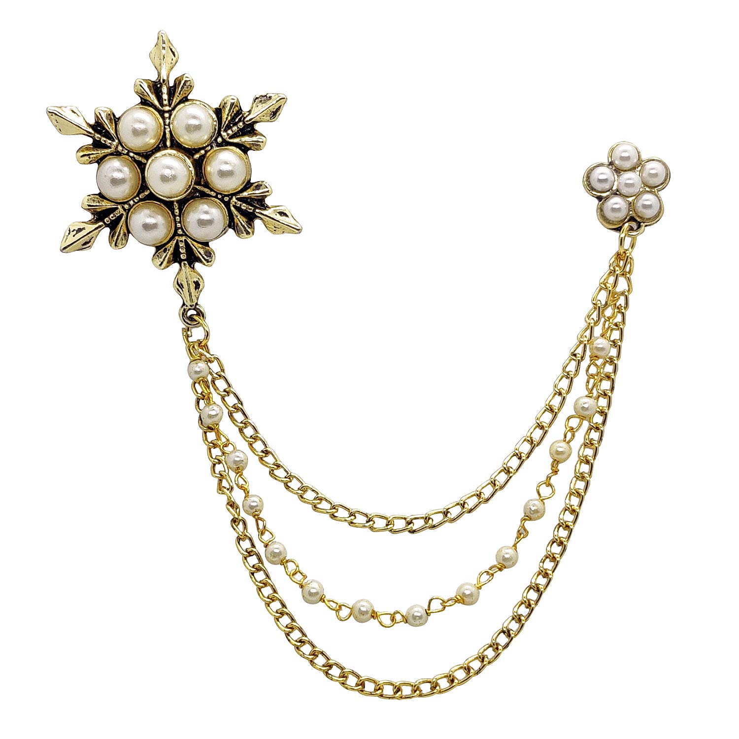 FURE Snow Flake with Pearls Triple Chain Metal Brooch for Men & Women (Antic Golden) (B085CMLPLT) Amazon Price History, Amazon Price Tracker