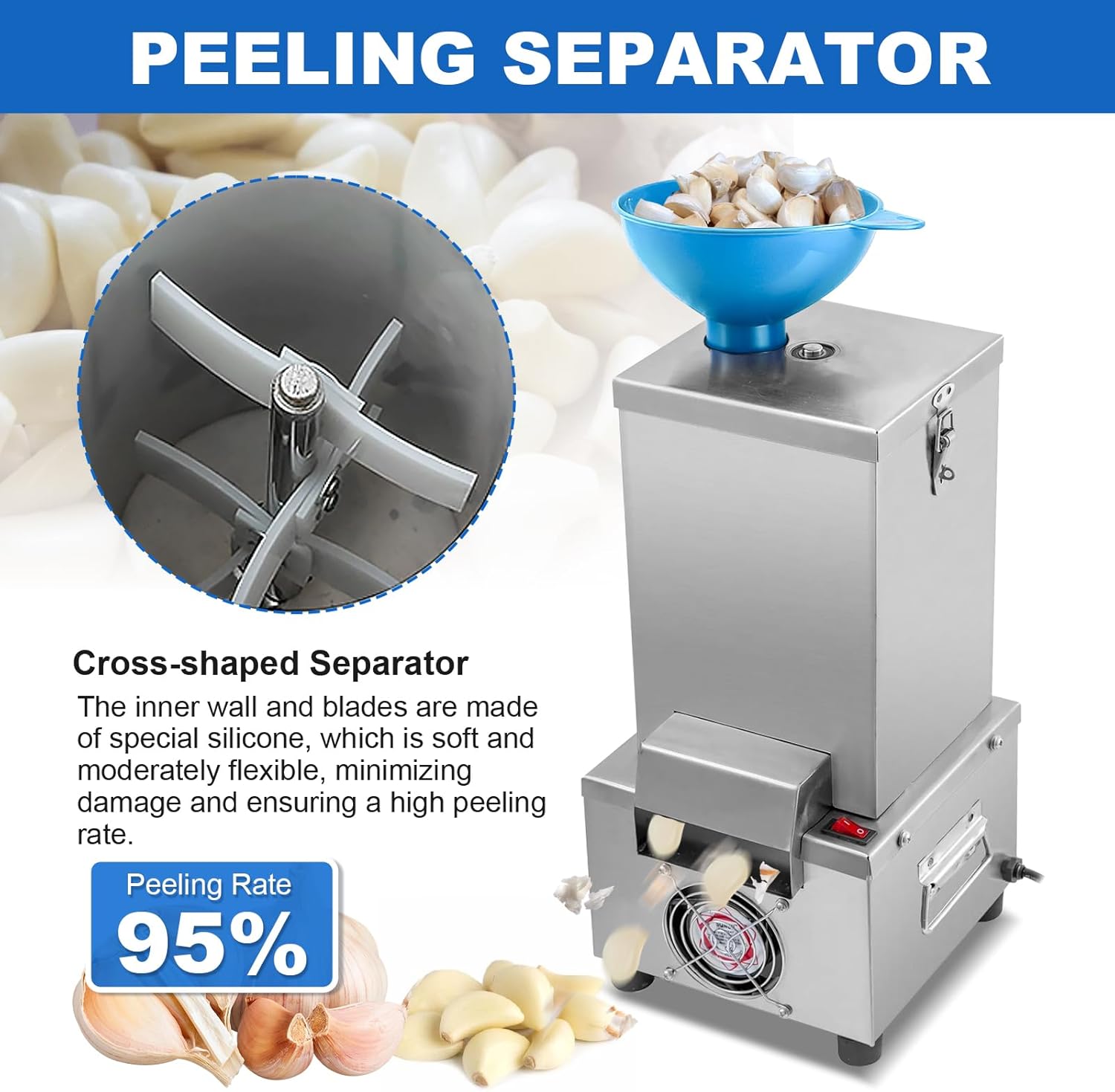 Commercial Garlic Peeling Machine, 110V Electric Garlic Peeler Made of Stainless Steel for Restaurant, Commercial Kitchen, Hotel & Food Service