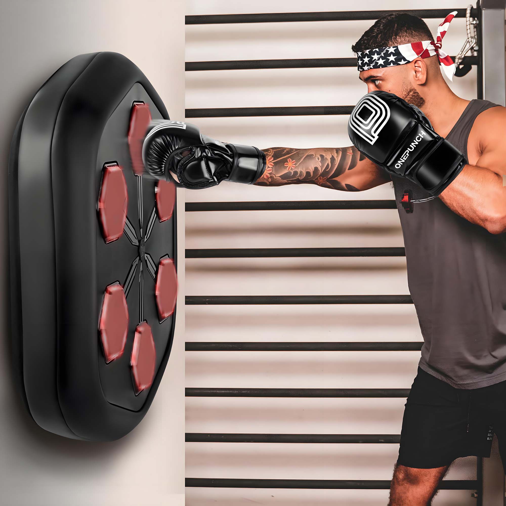 Boxing V3 Music Boxing Machine - montowana na ścianie elektroniczna maszyna treningowa z większym panelem i rękawiczkami bokserskimi do ćwiczeń domowych i łagodzenia stresu