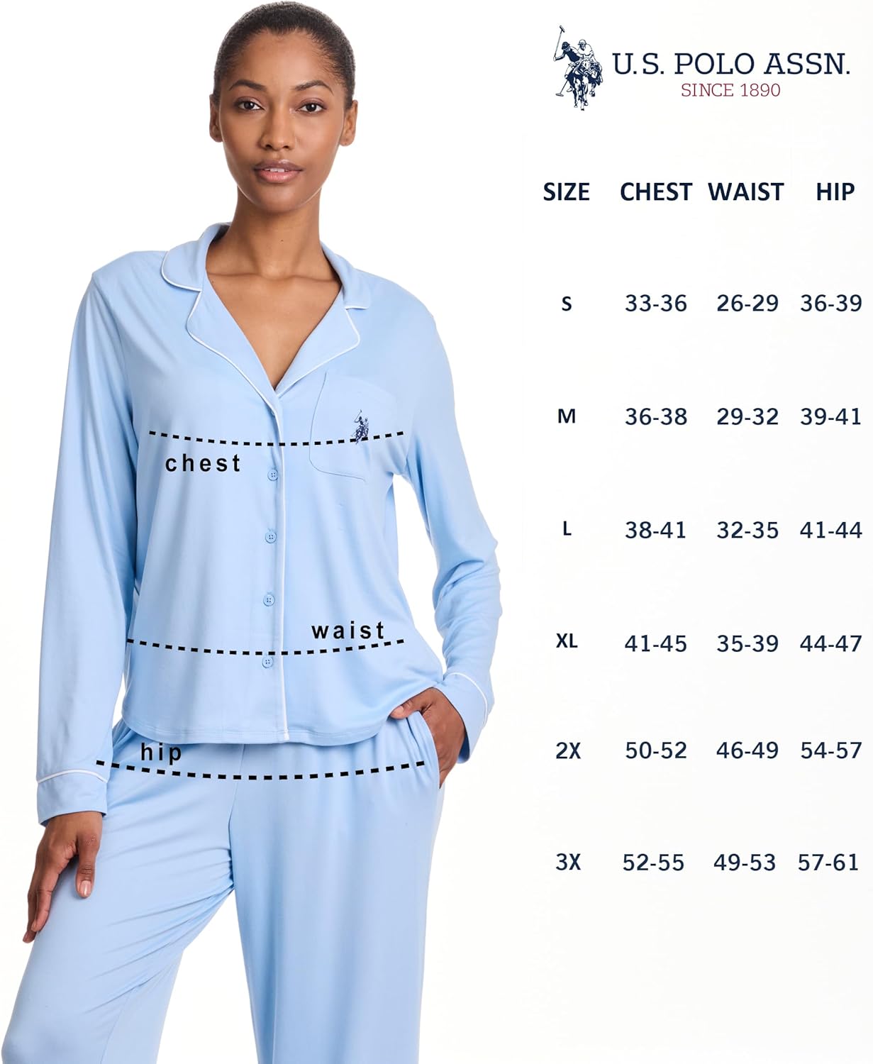 U.S. Polo Assn. Womens Pajama Set Long Sleeve Button Up Top and Pajama Pants - Image 6