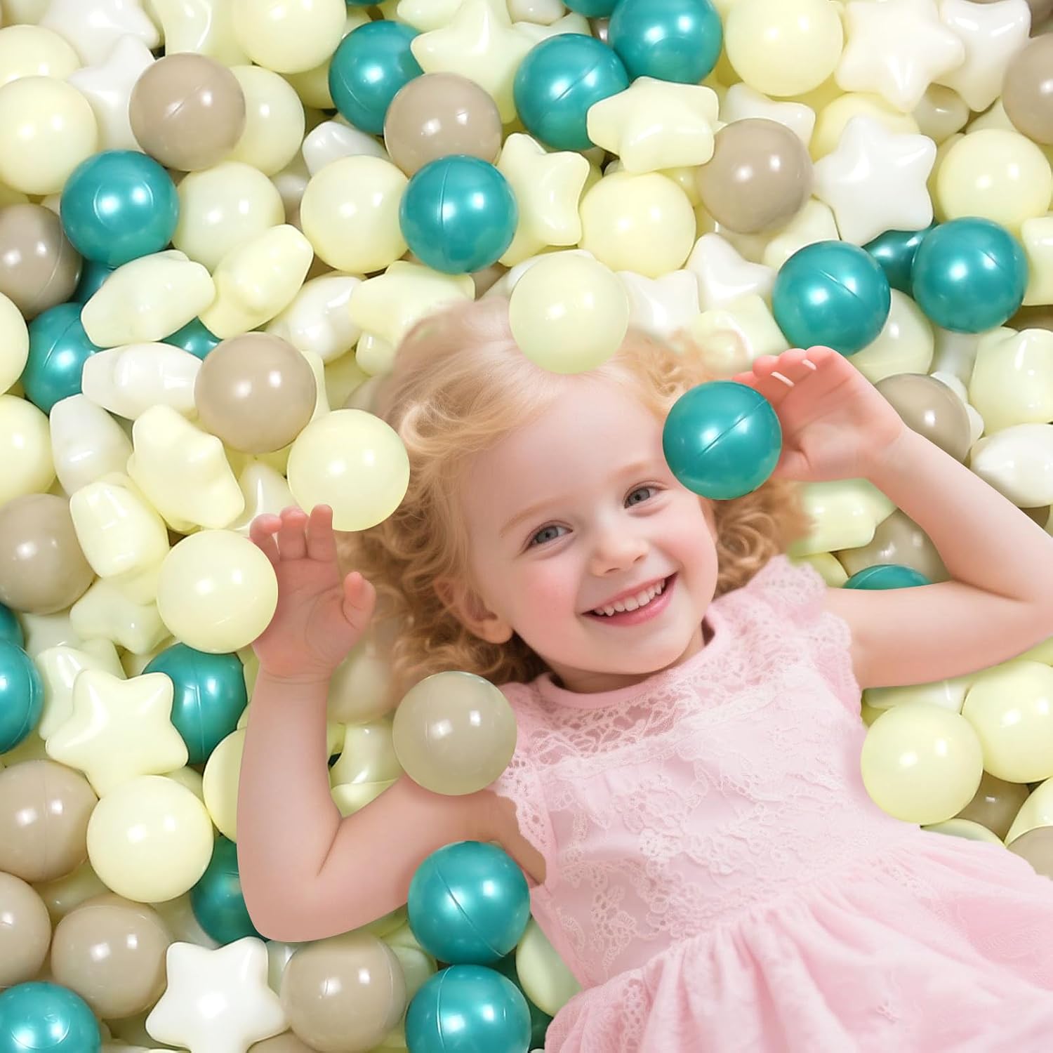 Ball Pit Balls Plastic Stars for Ball Pit BPA Free Plastic Balls Crush and Smash Proof Balls 100pcs 2.2" Set for Toddlers for Play Tent Tunnel (Pink+Beige+Purple)
