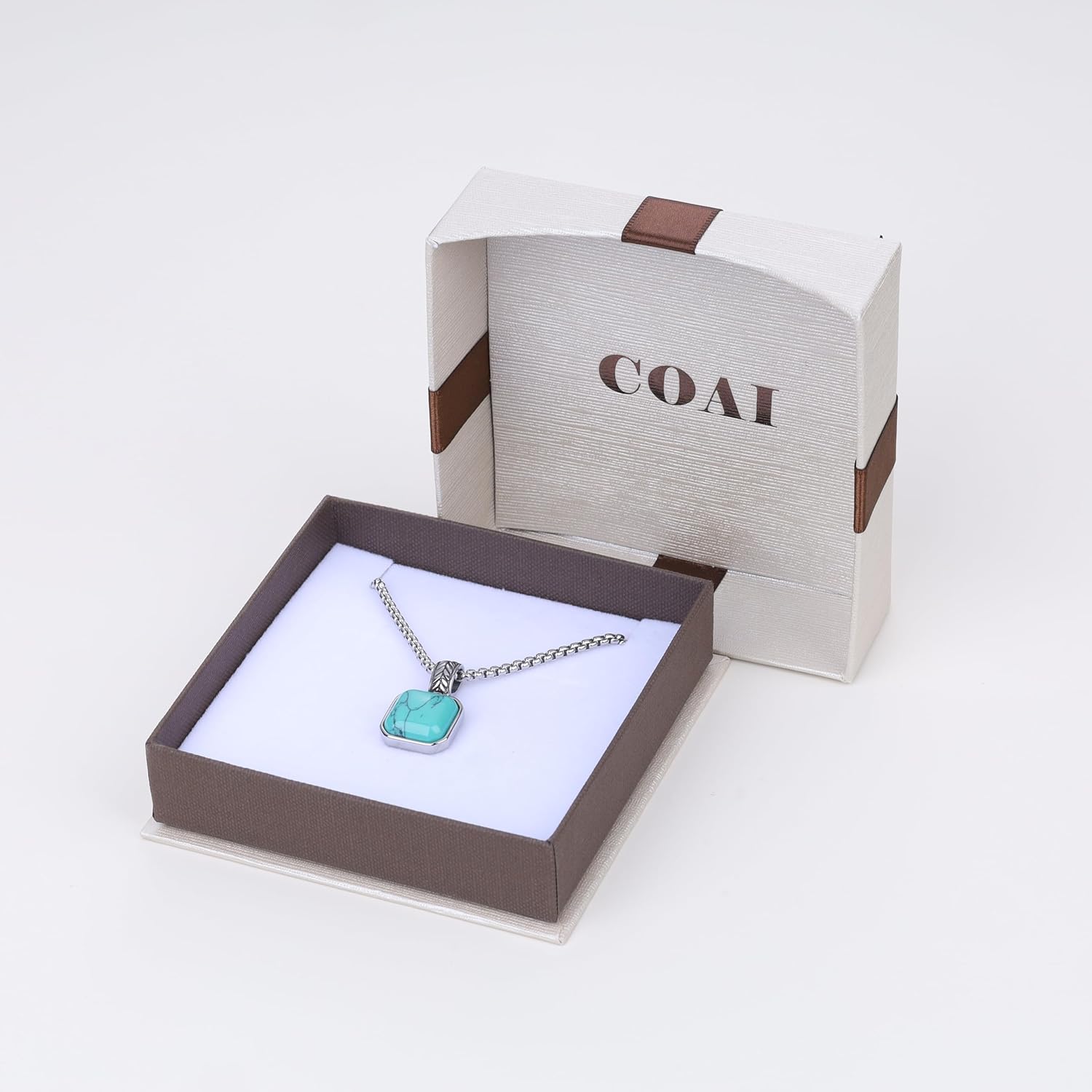 COAI Stainless Steel Necklace for Men, Men's Crystal Necklace, Tiger Eye/Malachite/Black Obsidian/Turquoise/Lapis Lazuli