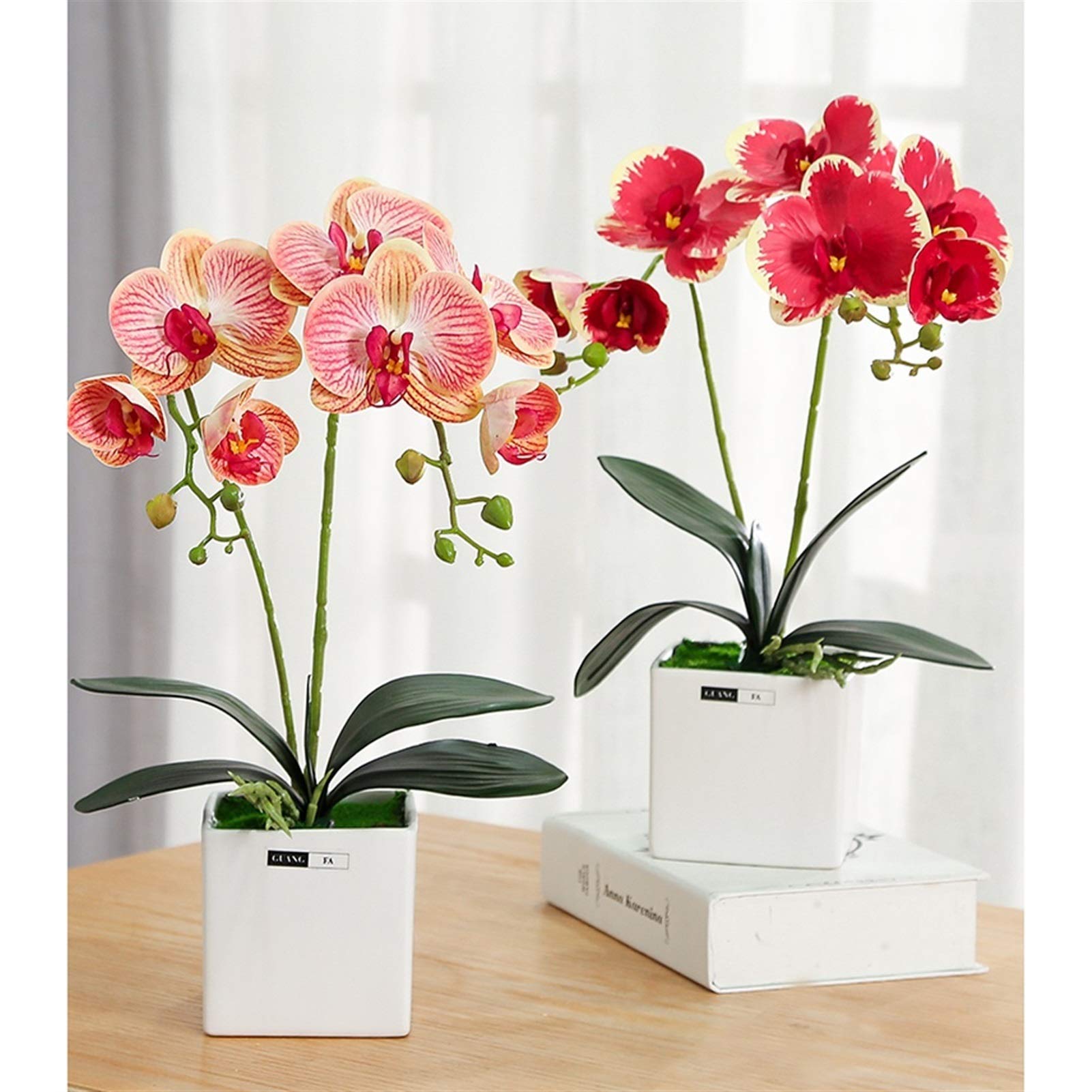 Fleur Artificielle en Pot, Fausse Fleur, orchidée Artificielle avec Vase, Faux bonsaï Phalaenopsis pour décoration de Salon, Composition Florale Artificielle, D,D,D
