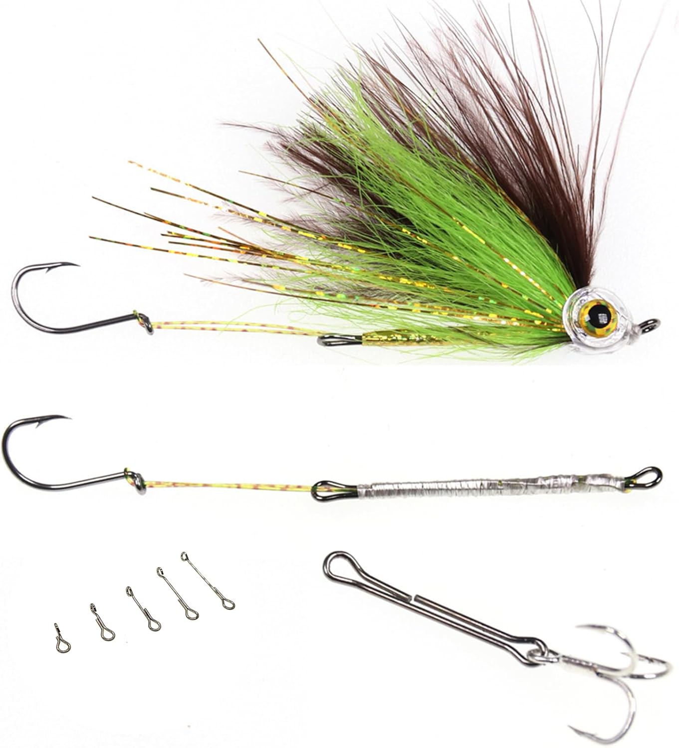 Pack of 50 Fly Tying Materials: Articulated Shanks, Hooks & Beads for Tying Streamers, Use in Fresh & Saltwater