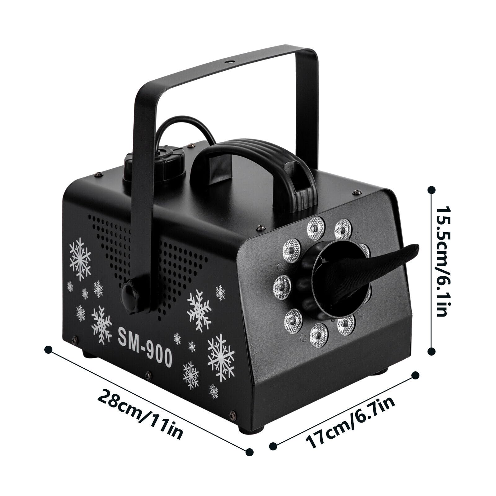 9 * 3W LED Schneemaschine,180-240ft² Schneekanone mit Fernbedienung,Beleuchtungseffekte Mit Verblassen, Blitz, Sprung,für Halloween, Weihnachten,Partys