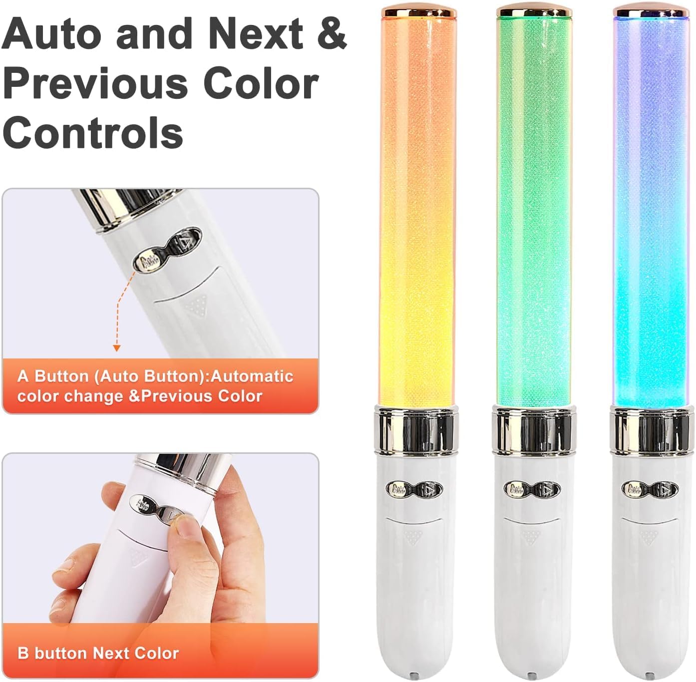 LED Glow Sticks Multicolor 2 Pack, 18 Dynamic Colors, Auto/Manual Modes, Battery Powered for Concerts, Brithday, Raves, Parking Guides,Emergencies