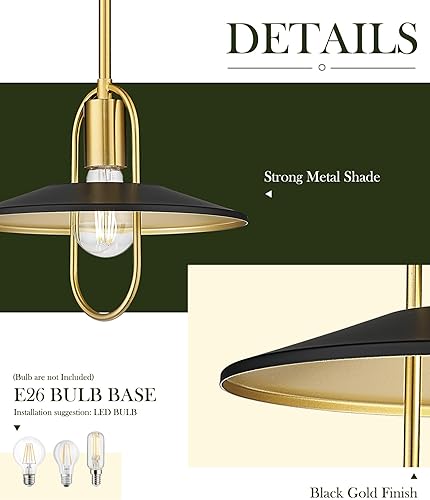 Miniatura 2 de YKLITG DD028-1-BG - Luces colgantes de oro negro para isla de cocina, 10 pulgadas, lámpara colgante de metal moderno e industrial de 10 pulgadas,