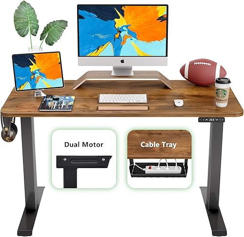 FAMISKY Escritorio de pie de doble motor, escritorio de pie de 48 x 24 pulgadas, escritorio de altura ajustable con memoria, escritorio eléctrico