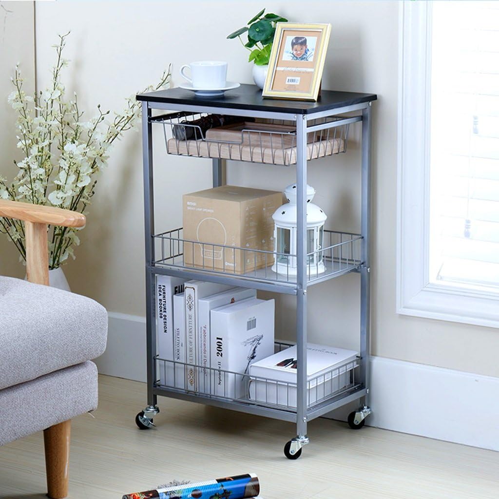 Kitchen furniture Movable Shelves Trolley With Wheeled Vegetable Rack Kitchen Floor Storage Rack Microwave Oven Shelves,Silver Kitchen cabinets and cutlery cabinets