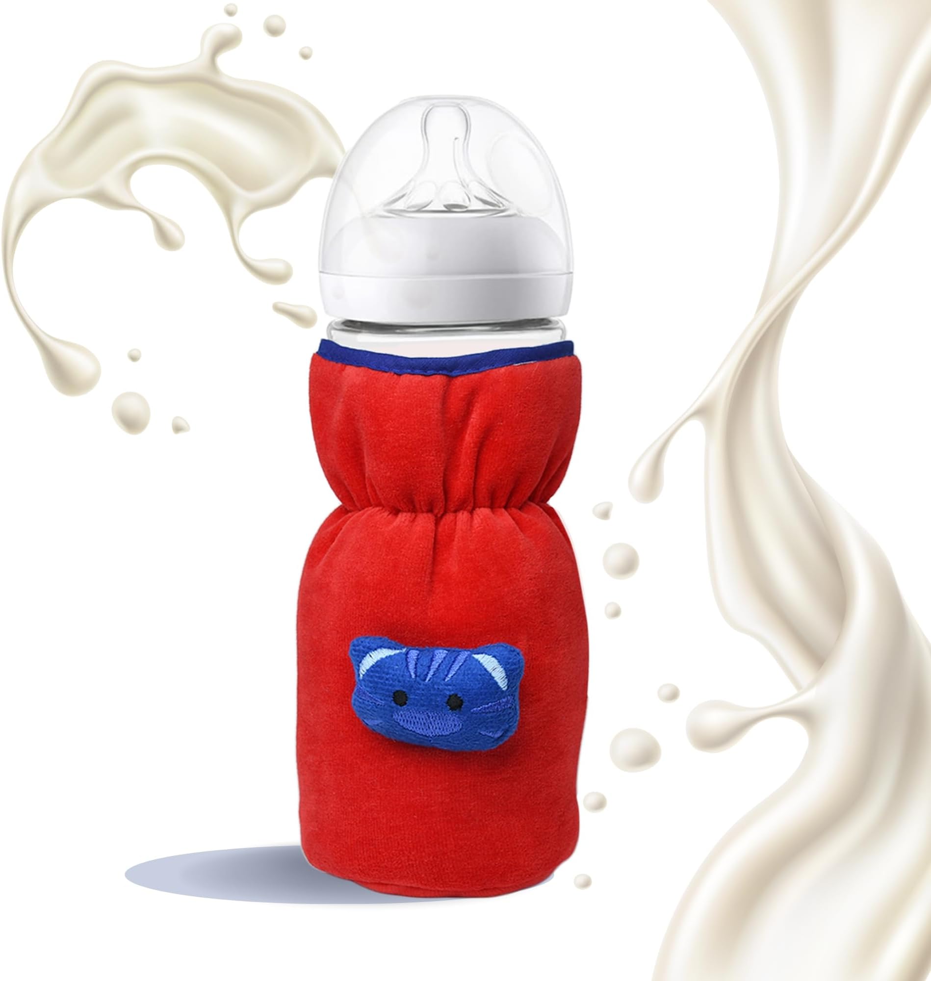 THE LITTLE LOOKERS Bottle Cover for Philips Avent/Wide Neck Feeders Soft Plush Stretchable Baby Feeding Bottle Cover with Easy to Hold Strap (Red, Wide Neck 240-330ml/8-11OZ)