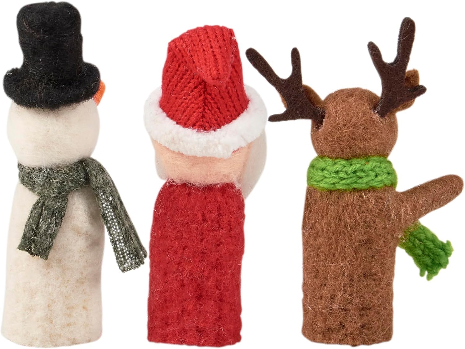 Handcrafted Wool Christmas Finger Puppets – Santa, Snowman, & Reindeer Set (Eco-Friendly, 6-Inch) – Festive Holiday Decor, Stocking Stuffers, & Kids' Play by Christmas Market Ornaments (3 Pieces)