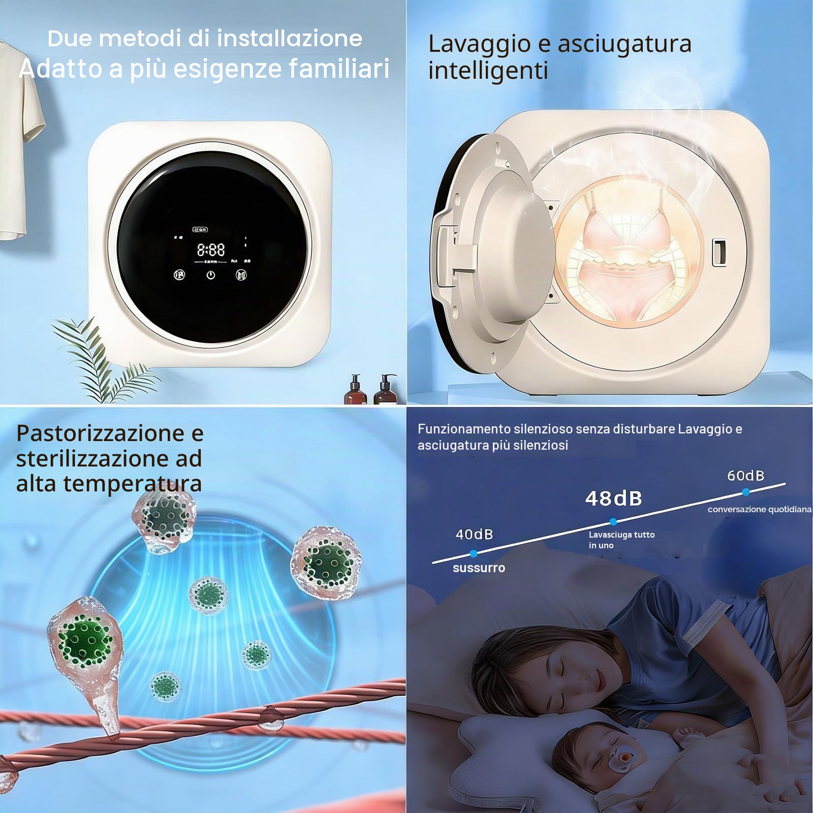 Lavatrice Portatile - Lavatrice Portatile Completamente Automatica con Funzione di Autopulizia del Cestello - Mini Lavatrice per Calzini - Piccola Asciugatrice a Parete