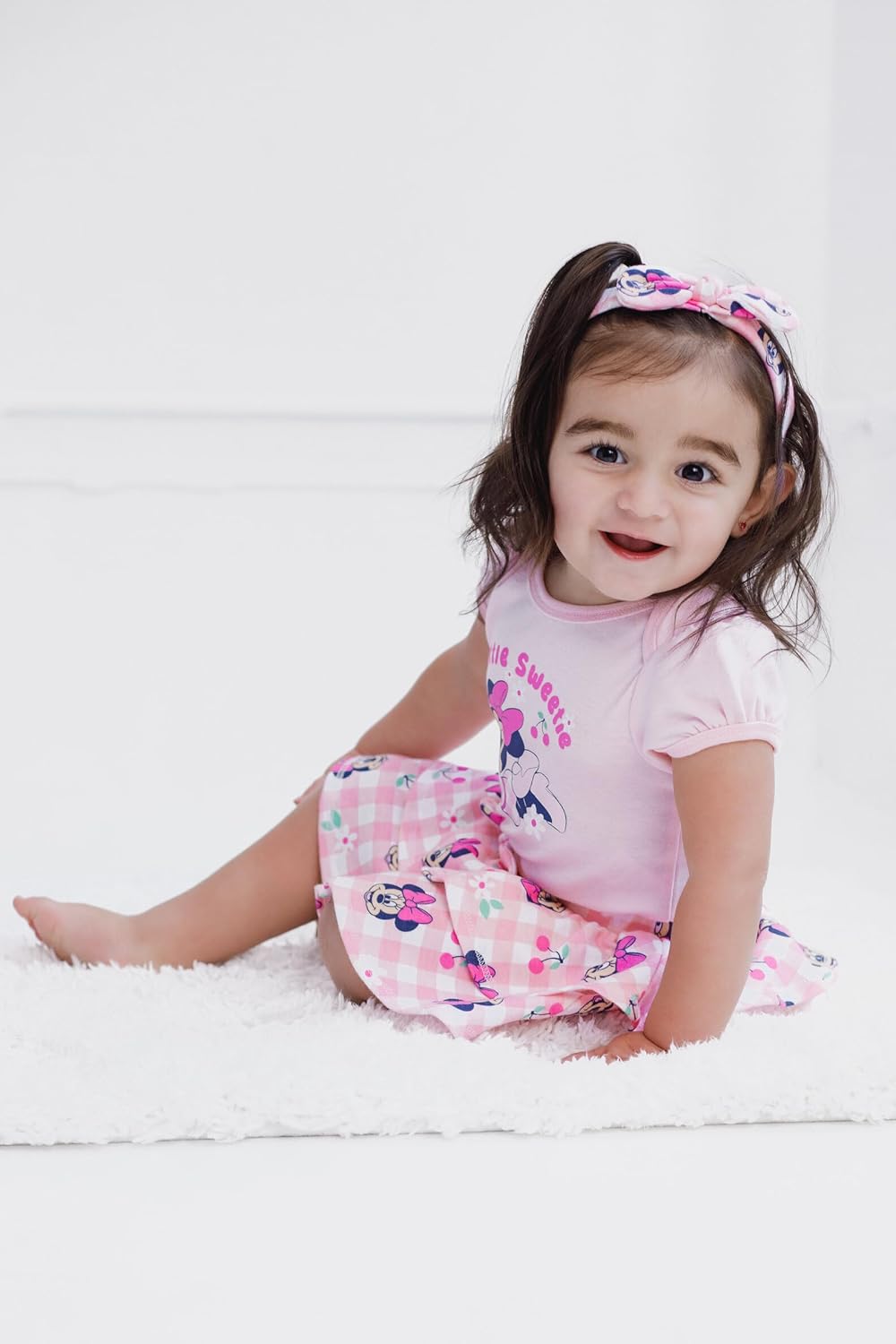 Disney Minnie Mouse Baby Girls Bodysuit, Skirt and Headband 3 Piece Outfit Set Newborn to Infant Sizes (Newborn - 24 Months)