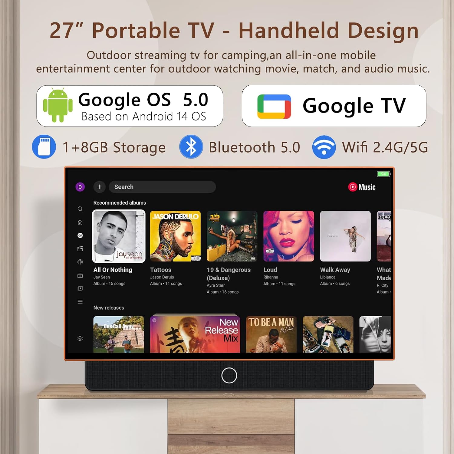 27" Portable Outdoor TV FHD1080P Smart TV with Carry Case,Dolby Audio,HDR10