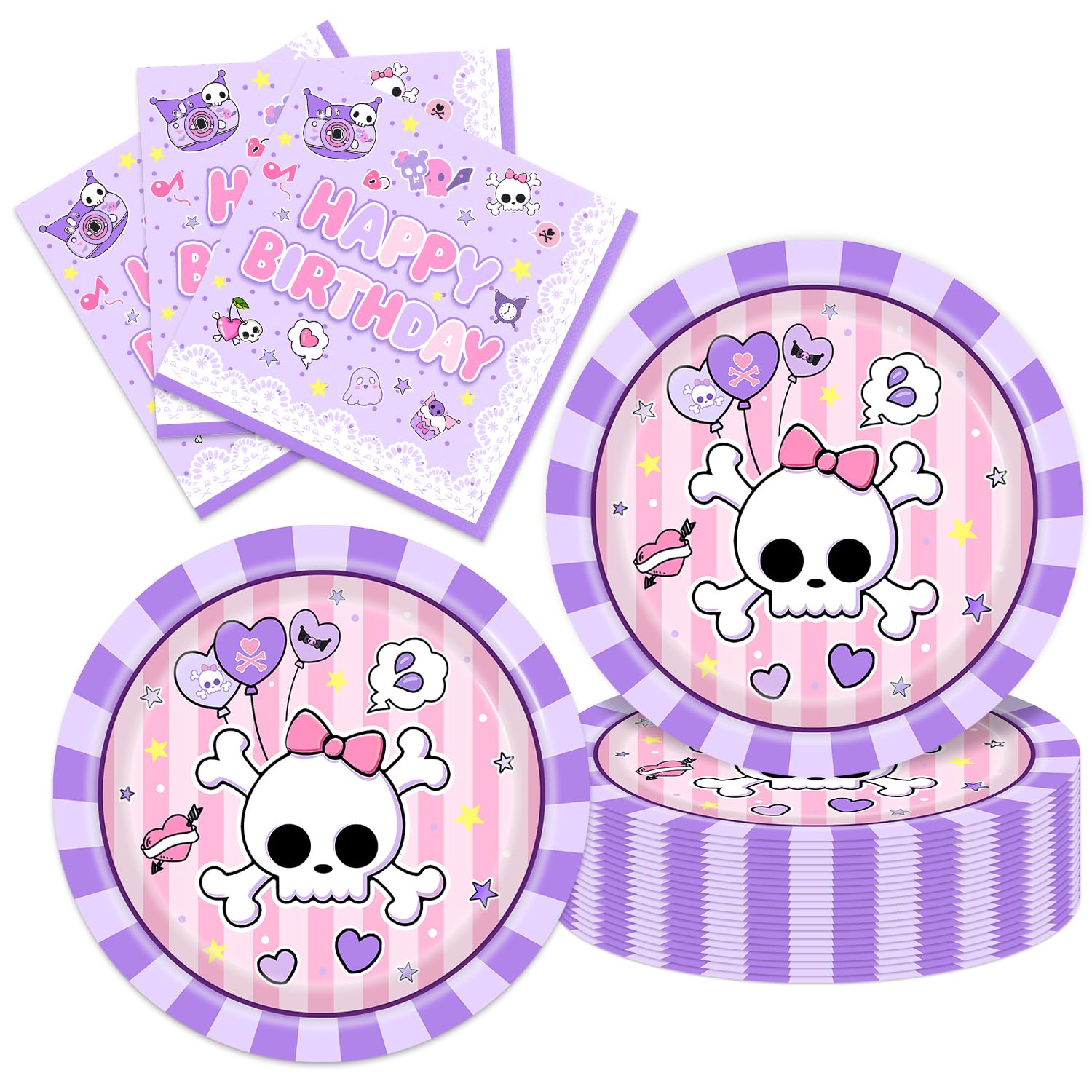 40Pcs Ku-romi Purple Cartoon Birthday Party Decorations Purple Cartoon Plates and Napkins Party or Baby Shower Supplies Set for 20 Guests