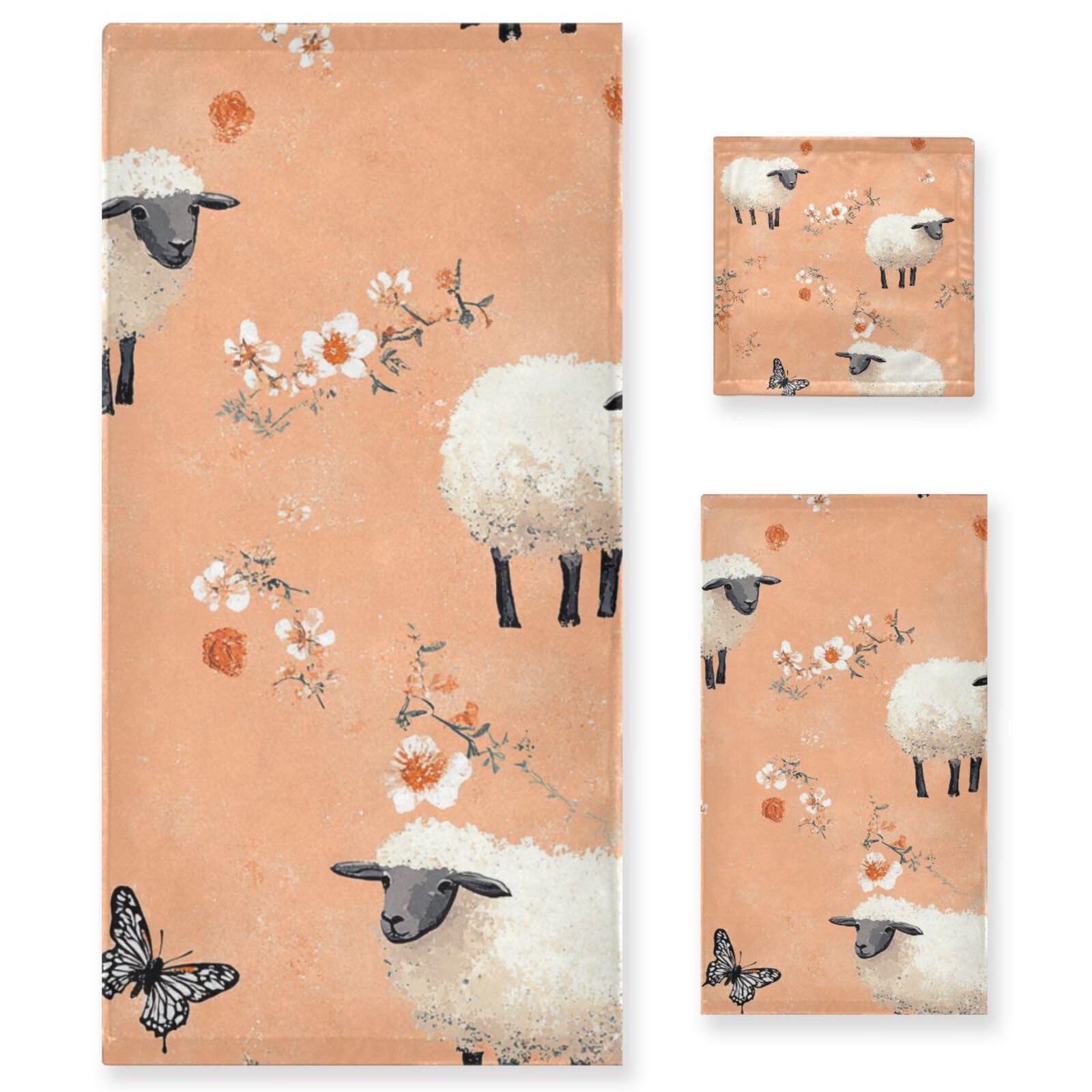 Set 3 Asciugamani Decorativi Bohémien Con Fiori E Orsi – 1 Bagno 152x76cm, 1 Mani, 1 Viso, Microfibra Morbida E Assorbente