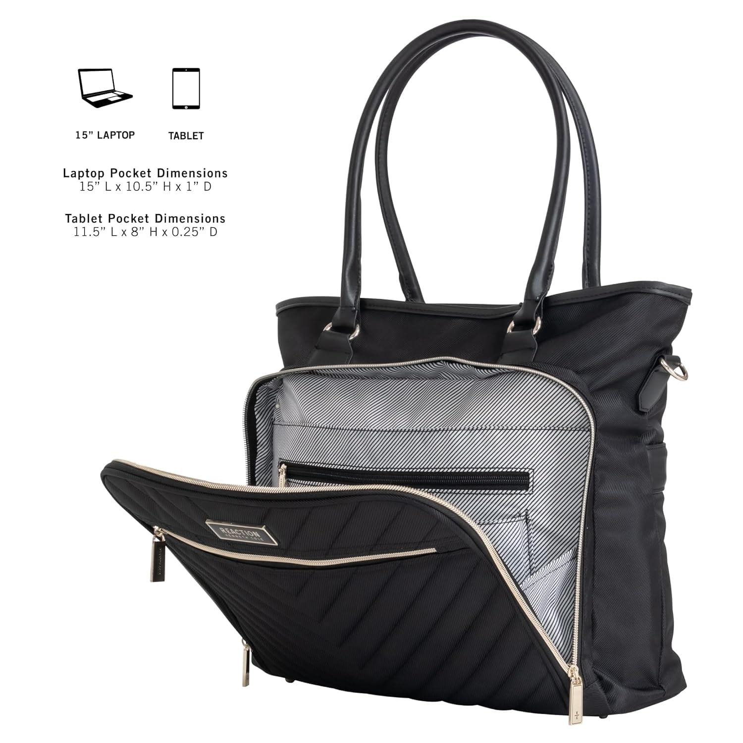 Kenneth Cole REACTION Chelsea Quilted Chevron 15" Laptop & Tablet Business Tote With Removeable Shoulder Strap, (Black) 2