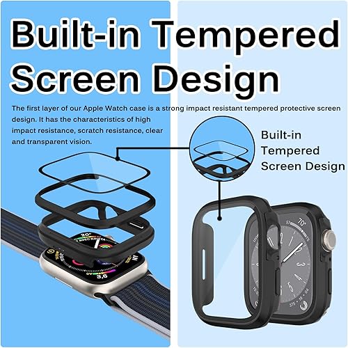 Miniatura 4 de Miimall Compatible con Apple Watch Series 8 7 de metal con protector de pantalla de vidrio, a prueba de golpes y caídas Impermeable Funda de