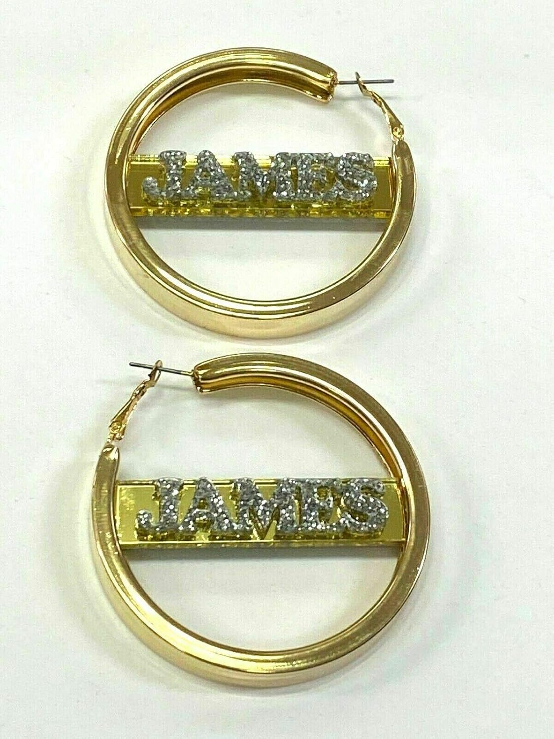 Personalized Custom Gold Hoop Earrings 2 Inch Size Name Plate Gold Laser Cut Diamond Look Design Stunning Look - Quality, Attractive Gold Earrings, Made To Order, Great Gift
