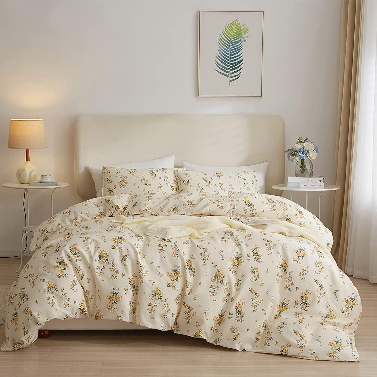 Yellow Floral Duvet Cover Set - Full 3 Piece Cotton Floral Cottagecore Bedding - Chic Flower Botanical Comforter - 1 Full Duvet Cover with 2 Pillow Shams โ image 1
