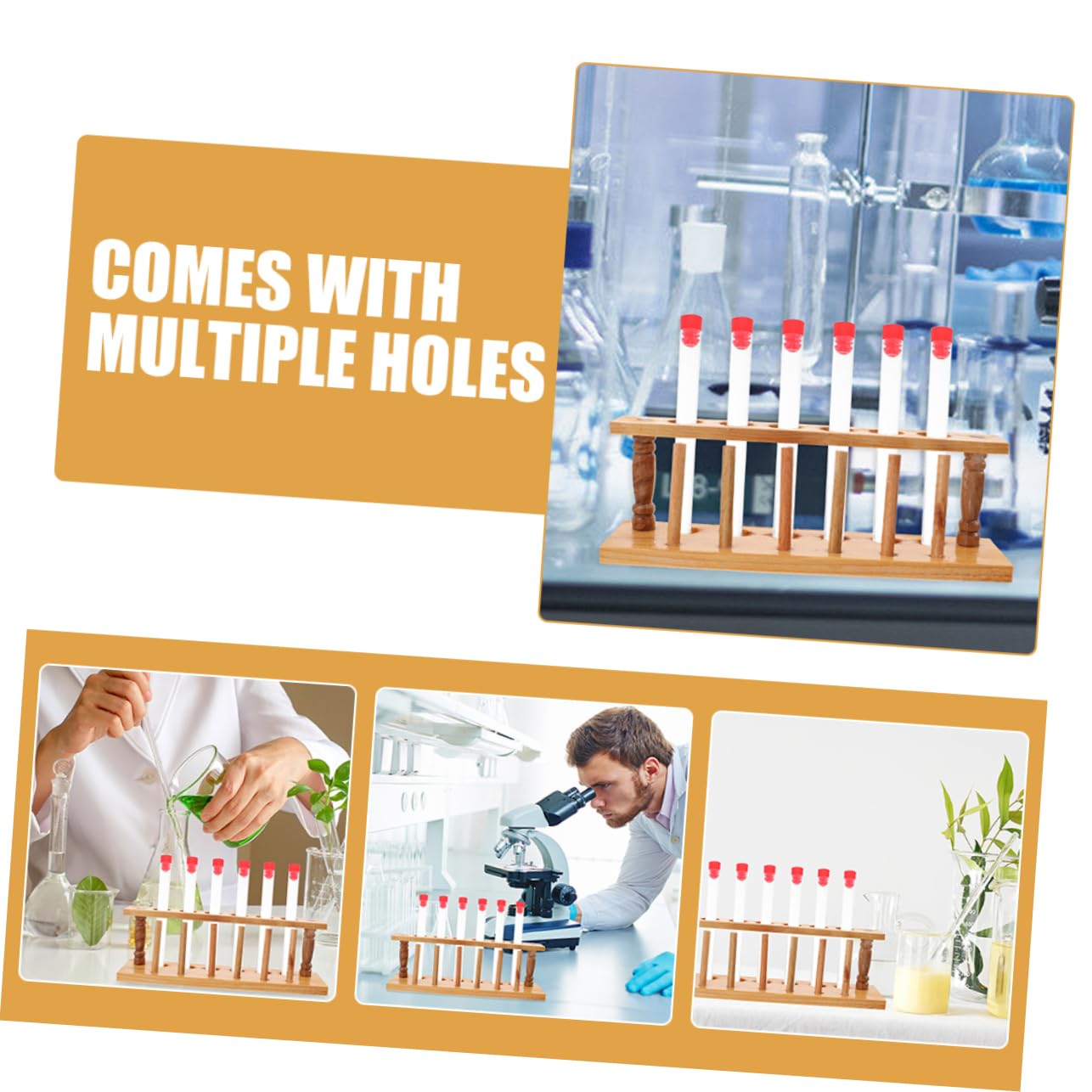 SOLUSTRE 5pezzi Porta Provetta Legno Con Supporto Per Tubo Da Laboratorio Organizzatore Versatile Per Ricerca Scientifica e Industriale Design Stabile e Leggero Facile Da Riporre e