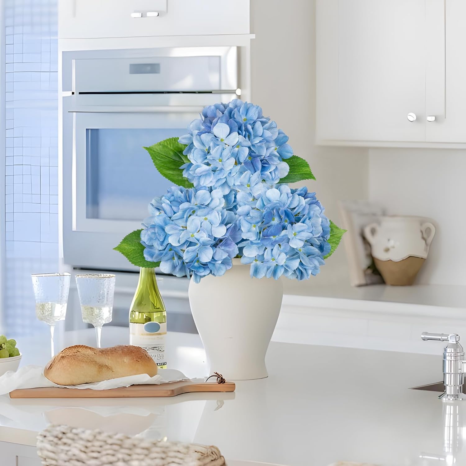 Oairse 3Pcs Blue Hydrangea Artificial Flowers 19.7 in Real Touch Faux Hydrangea Stems Silk Flowers with Stems Fake Blue Flowers Bouquet for Floral Arrangements Table Centerpieces Wedding Home Decor - Image 5