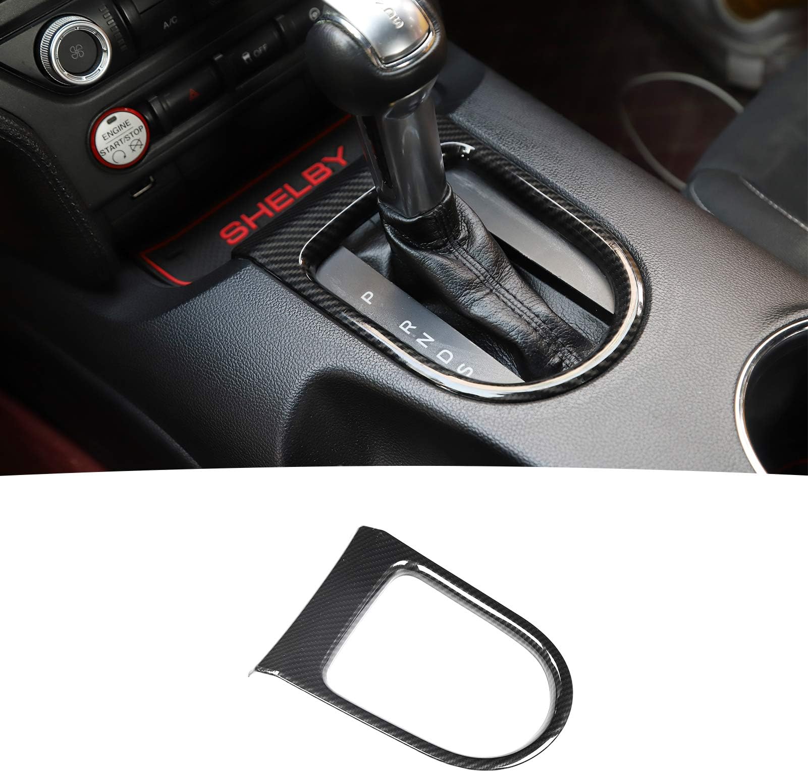 RT-TCZ Gear Shift Panel Frame Cover Interior Trim Sticker Accessories Compatible with Ford Mustang 2015 2016 2017 2018 2019 2020 2021 2022 (Carbon Fiber Grain)