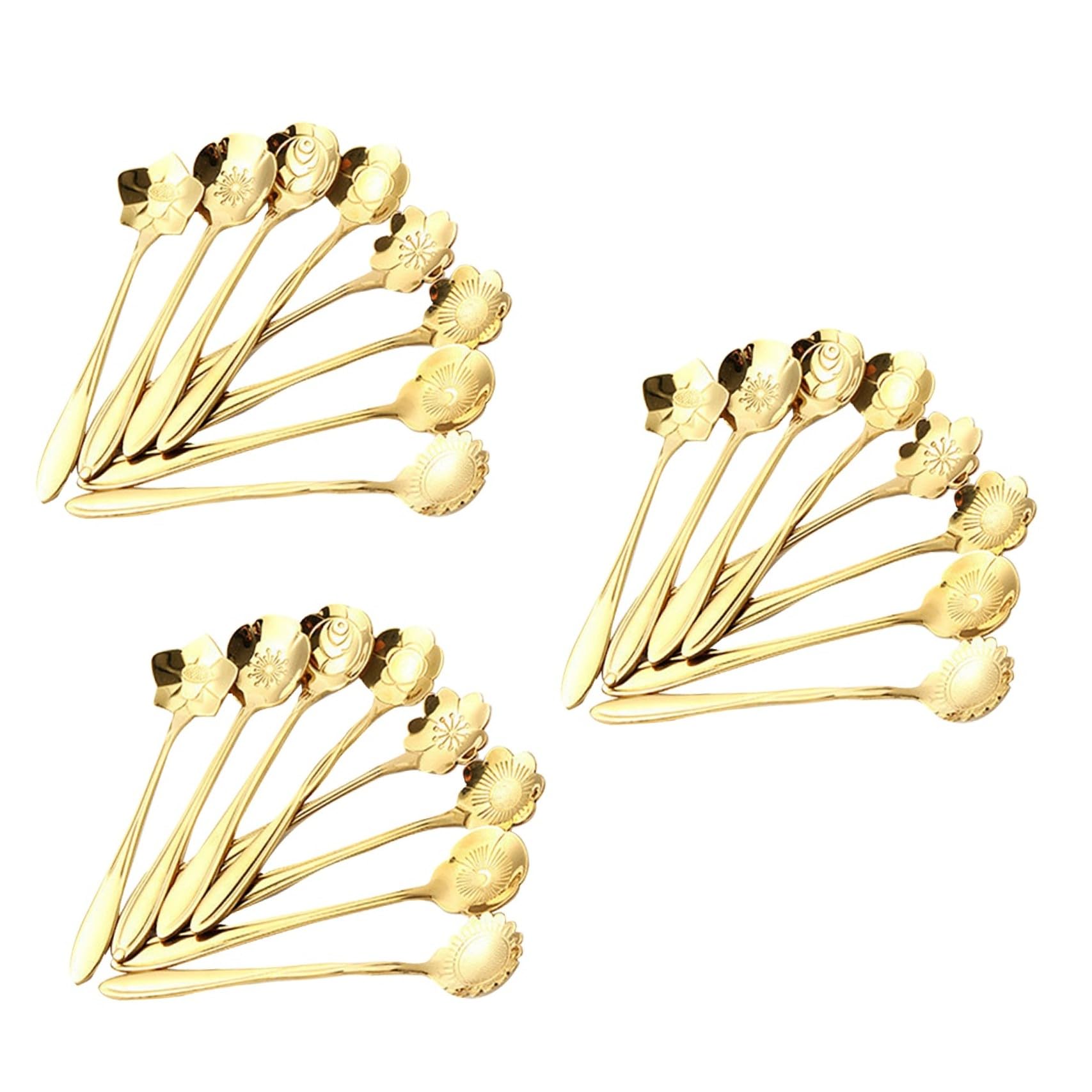 Cabilock Juego De 3 Cucharas Metálicas Surtidas Con Forma De Flor Resistentes Para Servir Postres Café Y Té Para El Hogar Y Para Regalar (8 Unidades)