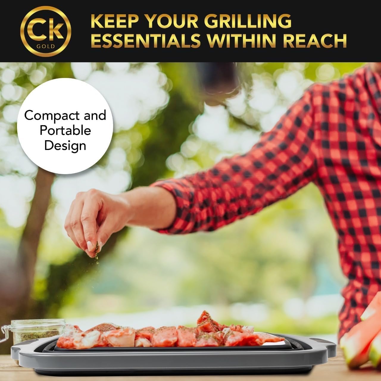 Collapsible BBQ Prep Tub - Includes Cutting Board, LOCKING Lid & Strong Drain Hole for Meal Prep & Marinating | BPA-Free, Food-Grade BBQ & Meat Prep Tubs, Best Grilling Gifts (Black, 8 L)