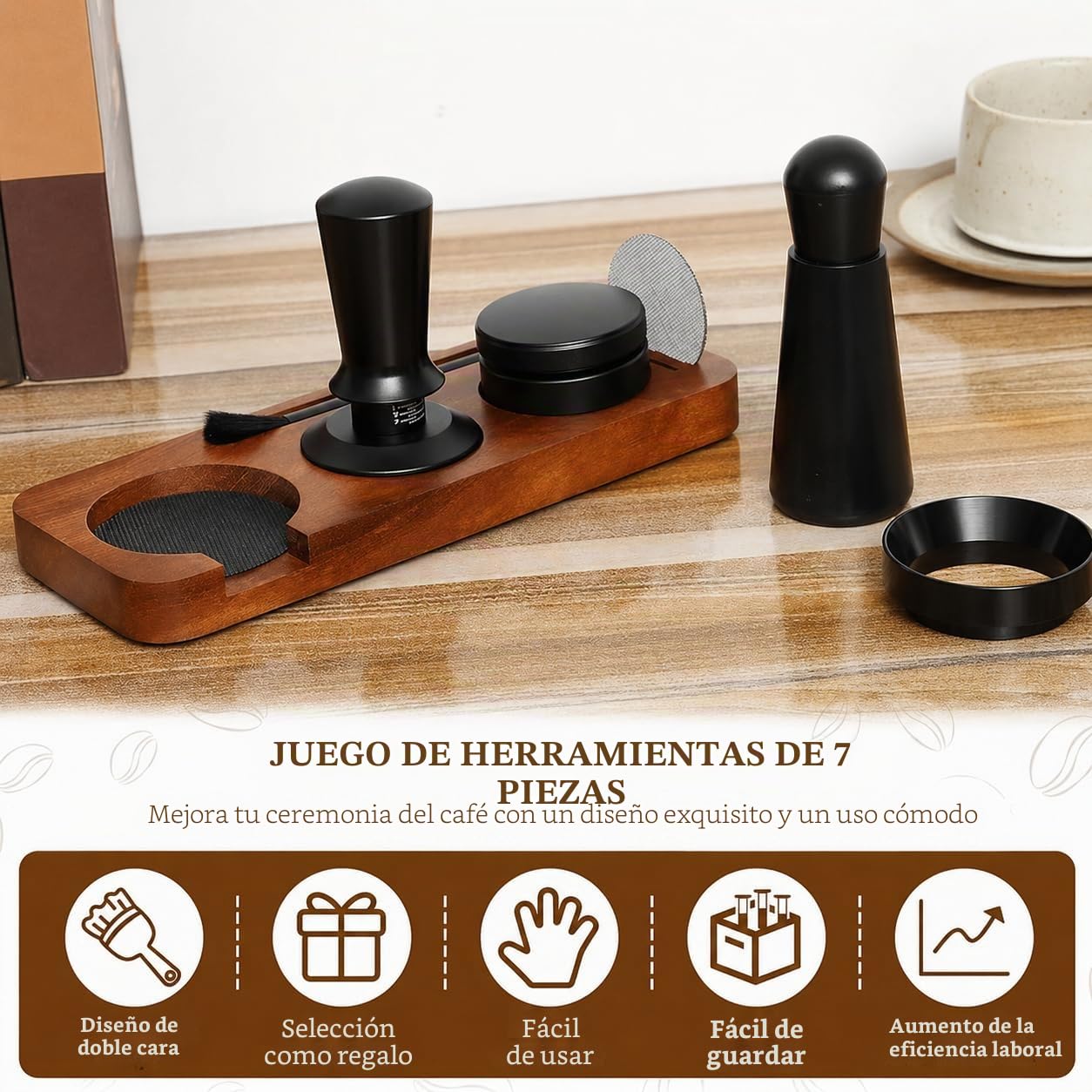 Juego de prenso, 51 mm, con aguja de espresso, prensador de café con distribuidor, anillo dosificador de 51 mm, agujas para agitador de café, pantalla de puck, estación de tamper, cepillo de
