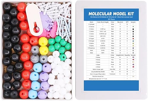 Miniatura 31 de Swpeet Kit de modelo molecular de 252 piezas para modelo molecular inorgánico y orgánico para maestros y estudiantes, 86 átomos, 153 enlaces, 12
