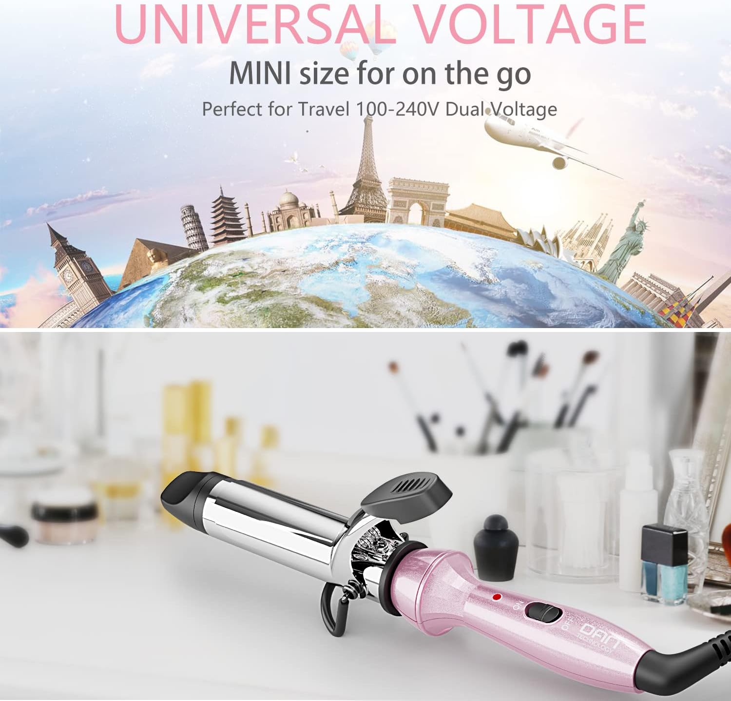 DAN Technology Travel Mini Curling Iron, Dual Voltage Curling Iron up to 450°F for Short Hair,Nano - Titanium Barrels & 30s PTC Fast Heating… - Image 4