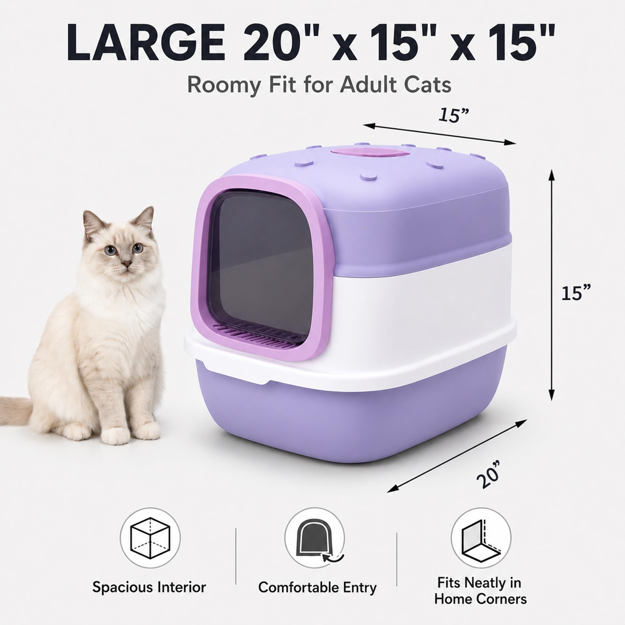 Amazon | 2個パック 大型猫用トイレ蓋付き 20インチ x 15インチ x 15