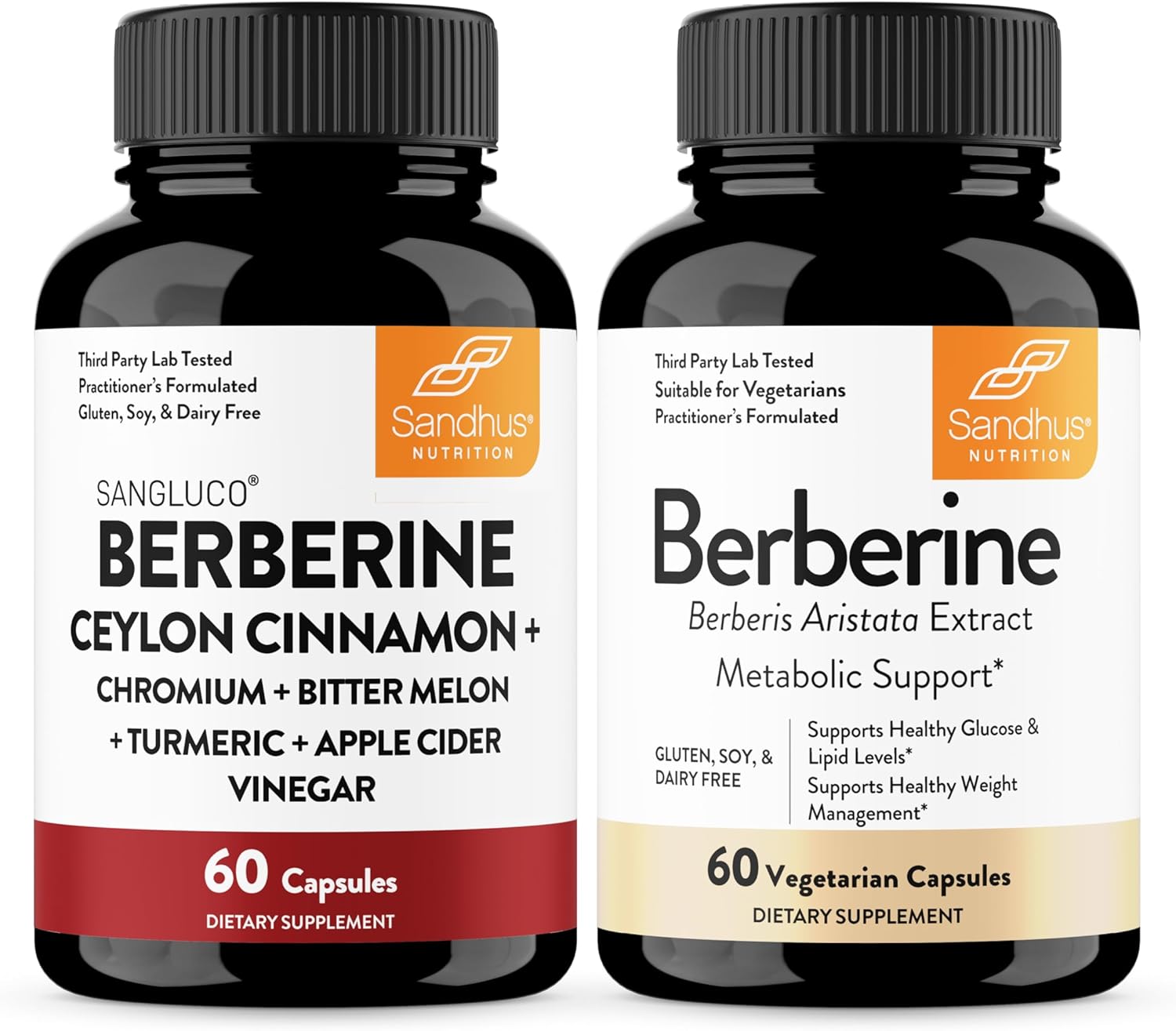 Sandhu's Blood Sugar Complex Bundle with Berberine HCL Supplement (60 Count Each) | Supports Overall Wellness for Men & Women