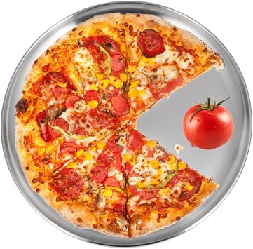 13-3/8" Stainless Steel Pizza Pan, Round Silver Metal Baking Tray for Pizza | Nonstick, Durable, Dishwasher & Oven Safe