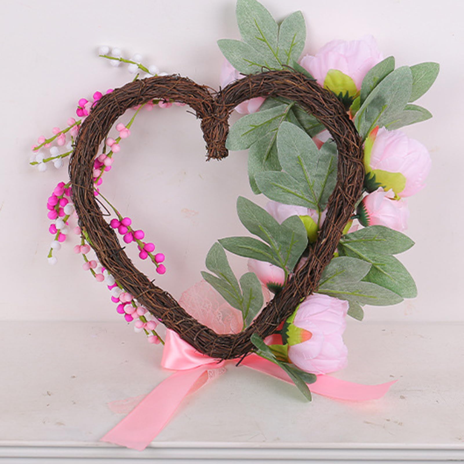 Couronne De Fleurs Artificielles En Forme De Cœur – Décoration Printanière Ou Saint-Valentin, Pour Porte Ou Intérieur