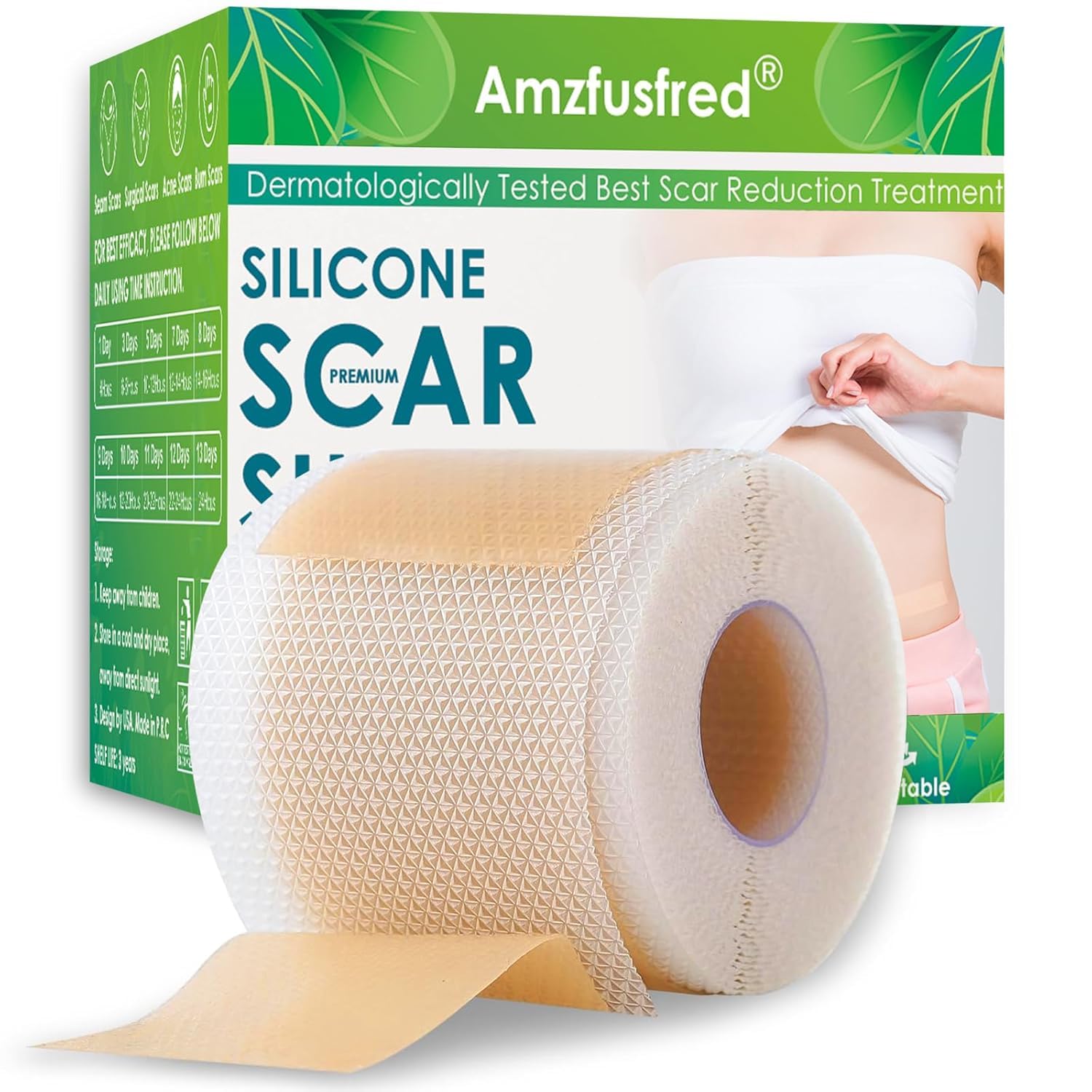 Amzfusfred Updated Silicone Scar Tape, Silicone Scar Sheets Scar Sheets for Surgical Scars Reusable Silicone Scar Strip For Surgical C-SectionTummy Tuck Keloid Scars BurnAcne Removal (1.6"X 59" Roll-1.5M)