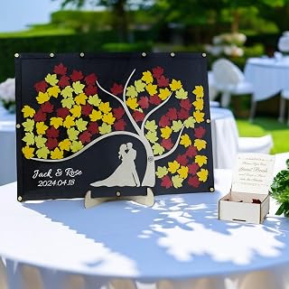 Personalized Wedding Guest Book Alternative - Rustic Wedding Decorations for Reception - Wooden Drop Box, from 50 to 300 Guests - Guest Book Sign with Customized Name & Date - Wedding Decor