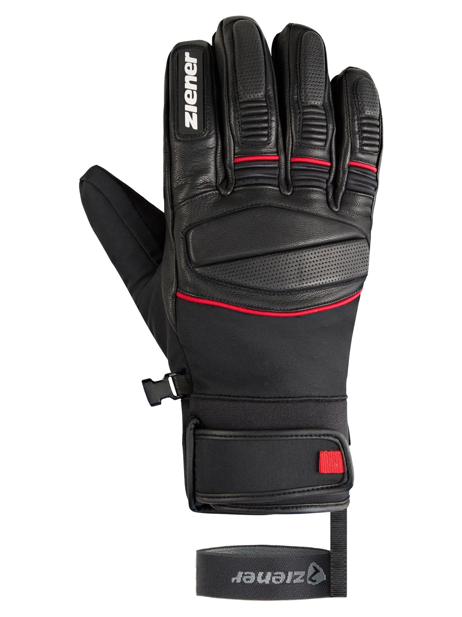 Ziener Guanti da sci GOMIN-Z da uomo, per sport invernali, impermeabili, in pelle, senza PFC, colore nero, rosso, 8,5