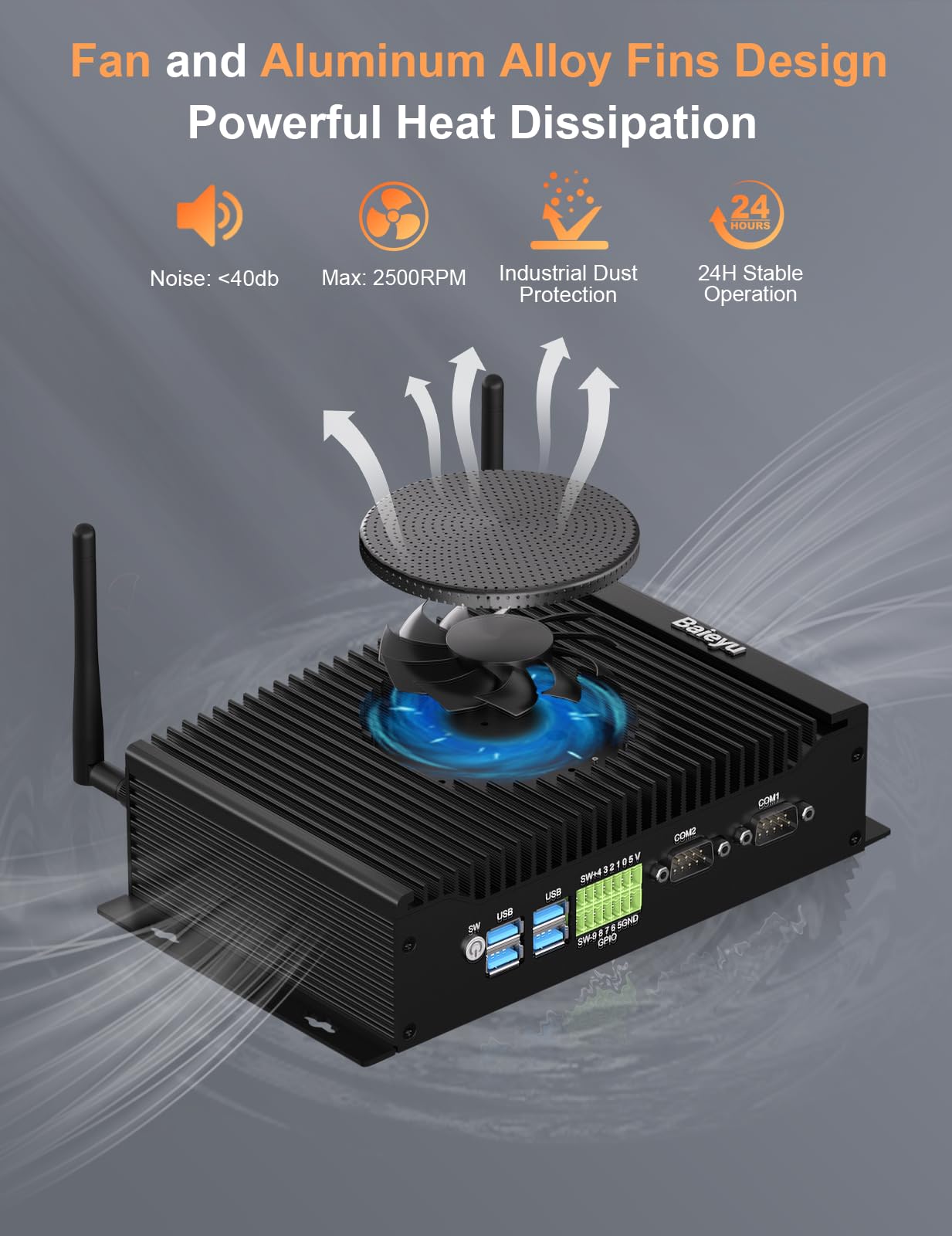 Baieyu Industrie Mini PC, Mini Computer Core i7-10810U, 16GB RAM 1TB SSD, 2 HD+DP Triple Display/WiFi 5/BT4.2/USB3.0/2*RS232/RS485 COM/GPIO, Industrie Mini Desktop PC unterstützt Linux/Ubuntu