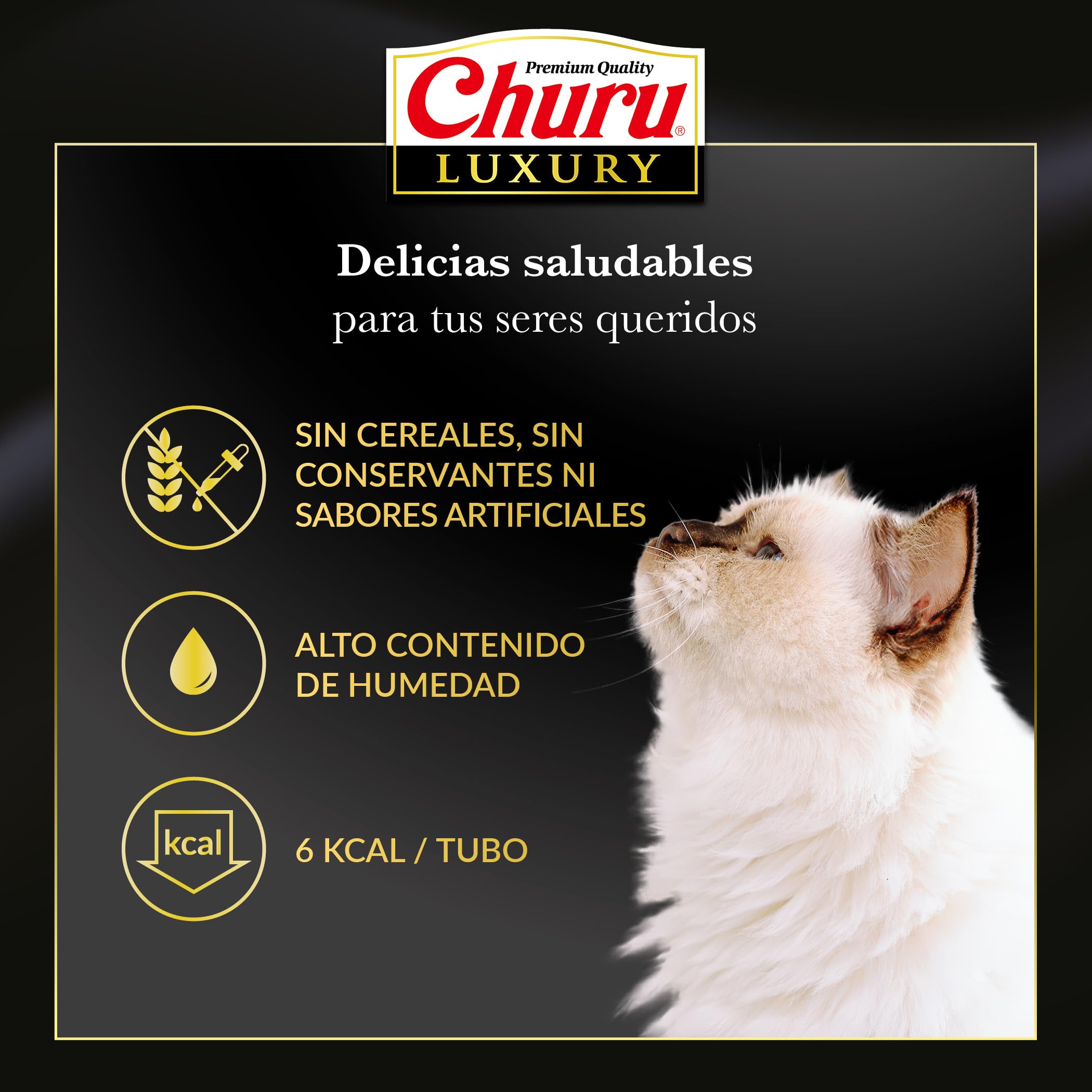 INABA Churu Luxury Gatos - Receta Saludable de Pollo y Carne de Wagyu - Deliciosos Premios con Textura Suave y Cremosa - Natural, Sin Cereales, Sin Colorantes-56g (4 Tubos x 14g)