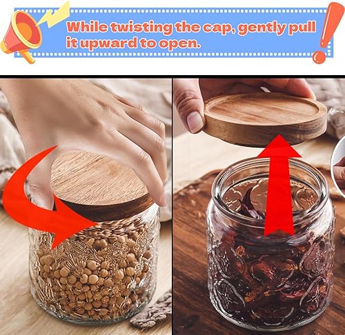 Miniatura 3 de ANSQU Paquete de 4 tarros de almacenamiento de vidrio vintage, recipiente de almacenamiento de vidrio de 16.9 onzas líquidas con tapa de madera