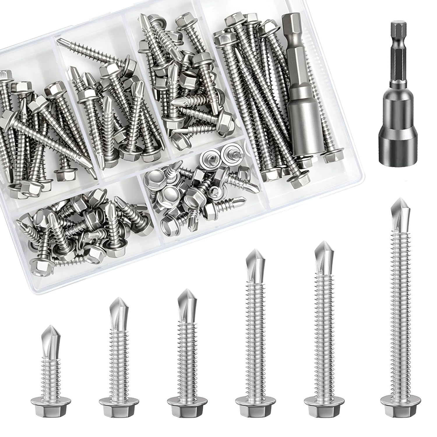 Wensilon (75Pcs) Hexagon Head self-Drilling Screws kit for Sheet Metal 410 Stainless Steel - 410 Stainless Steel is Slightly Magnetic