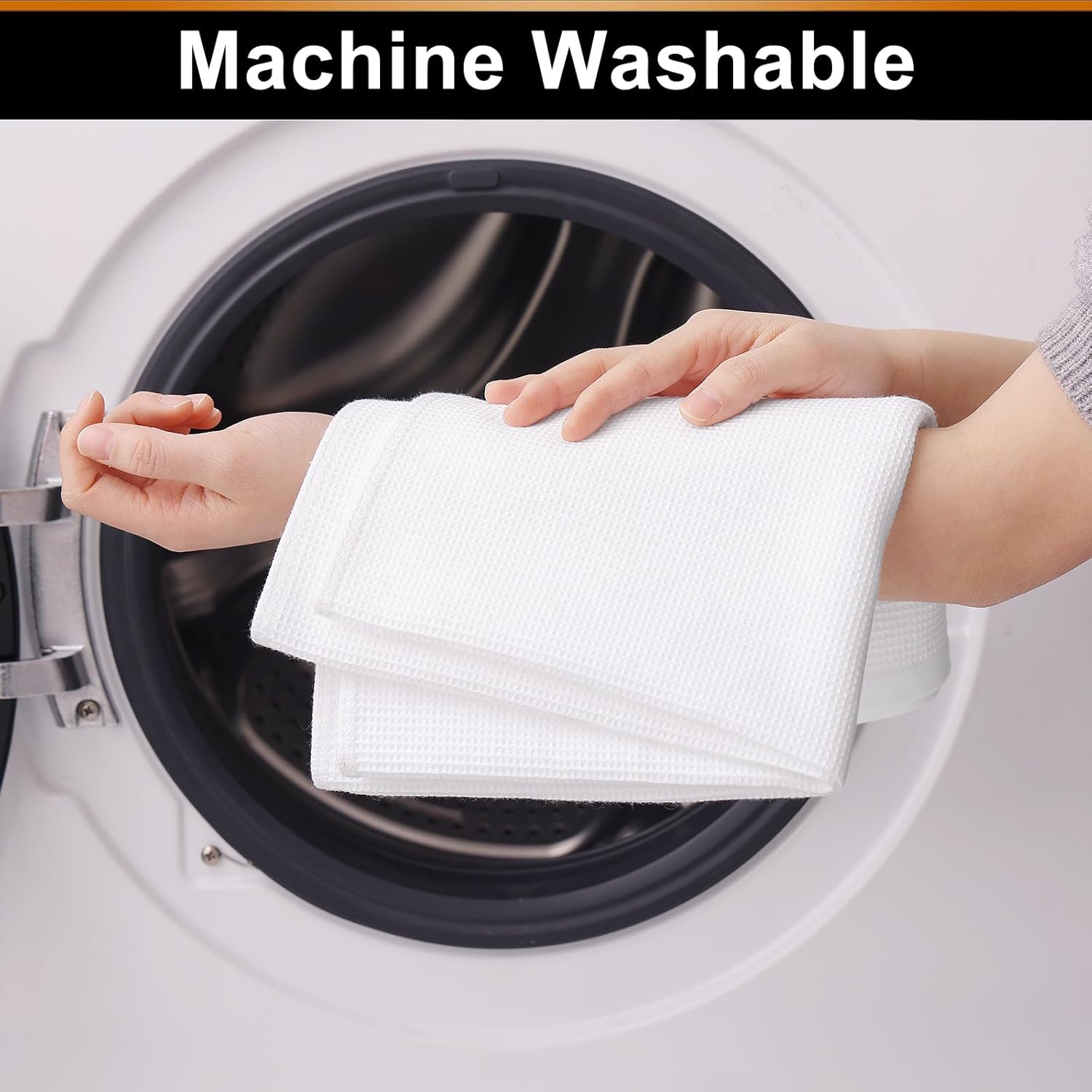 Homaxy 100% Cotton Waffle Weave Kitchen Towels - 4 Pack Soft and Absorbent Dish Towels - 16 x 26 Inches Quick Dry Hand Towels - White - Image 5