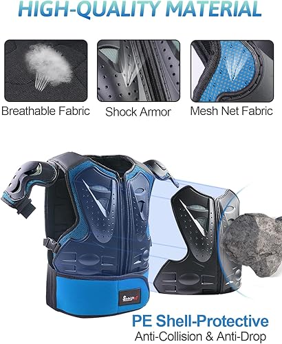 Vista 4 de StarknightMT Traje de armadura de motocicleta para niños, equipo de motocross, protector de pecho, columna vertebral, espalda, hombro, brazo, codo